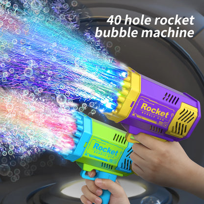 40 Holes Rocket Bubble Blaster with LED Lights – Perfect for Kids