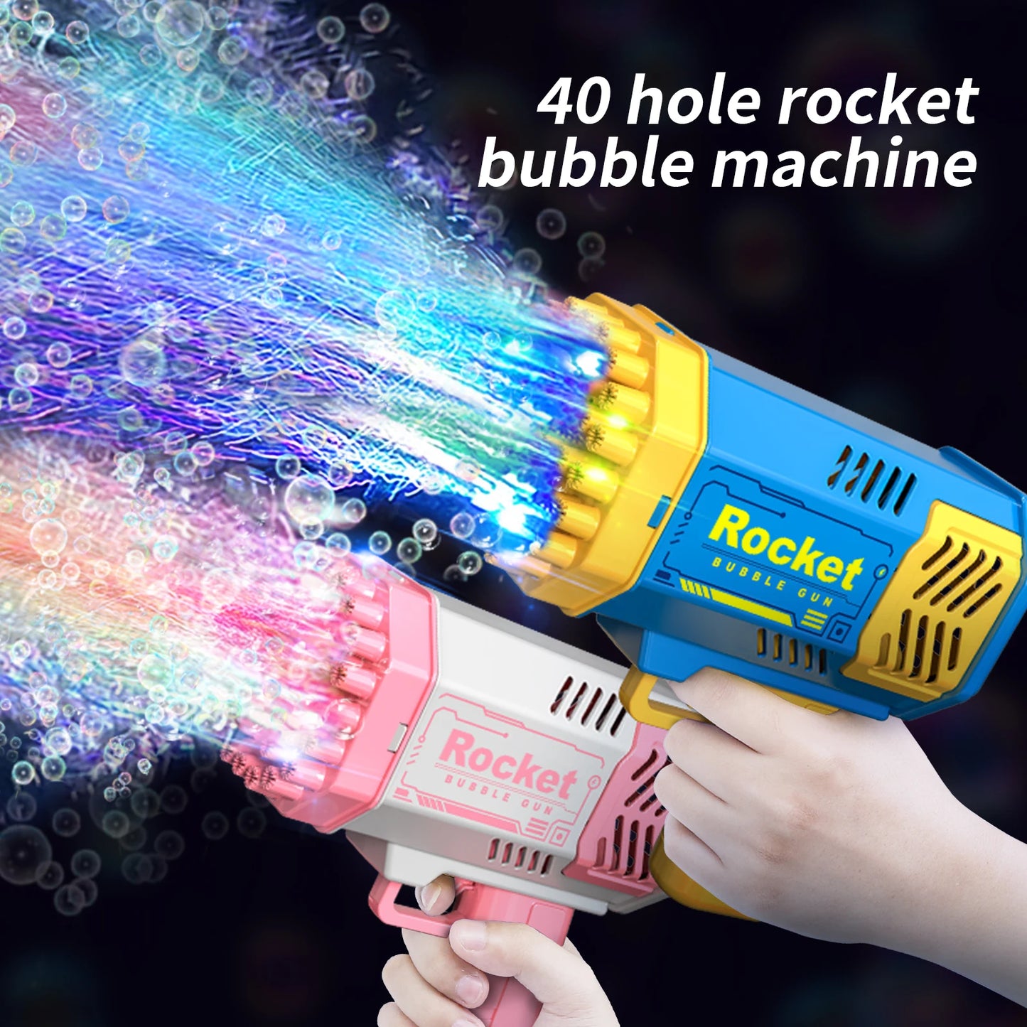 40 Holes Rocket Bubble Blaster with LED Lights – Perfect for Kids