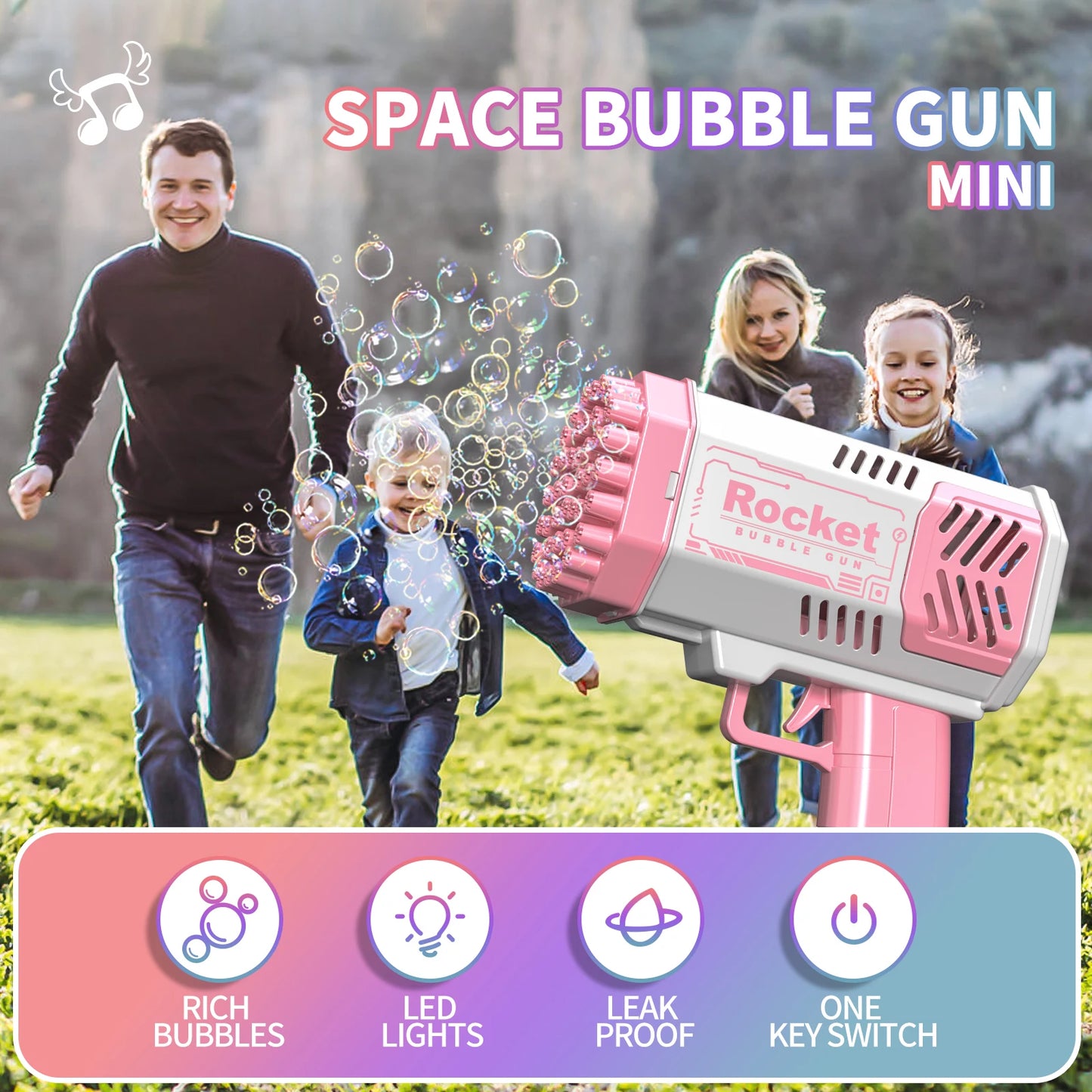 40 Holes Rocket Bubble Blaster with LED Lights – Perfect for Kids