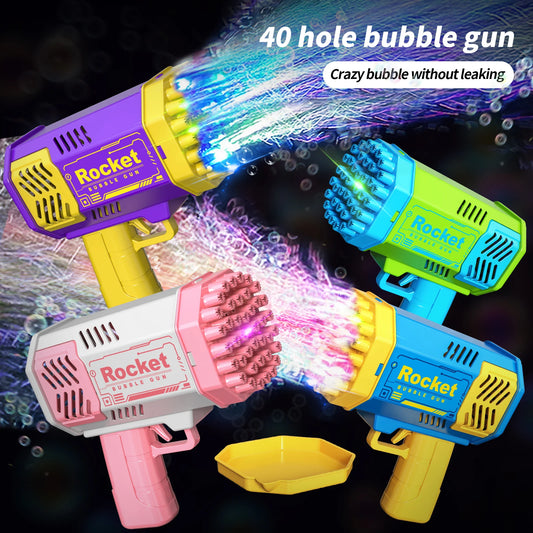 40 Holes Rocket Bubble Blaster with LED Lights – Perfect for Kids